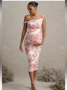 Club L London Salome Pink Floral Maternity Midi Dress Size 6